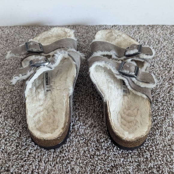 Birkenstock Arizona Shearling - Stone Coin Grey Suede sz 40 US 9-9.5 - Picture 4 of 6